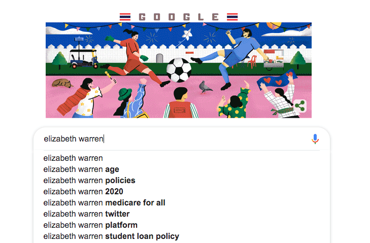 google search suggestions for elizabeth warren