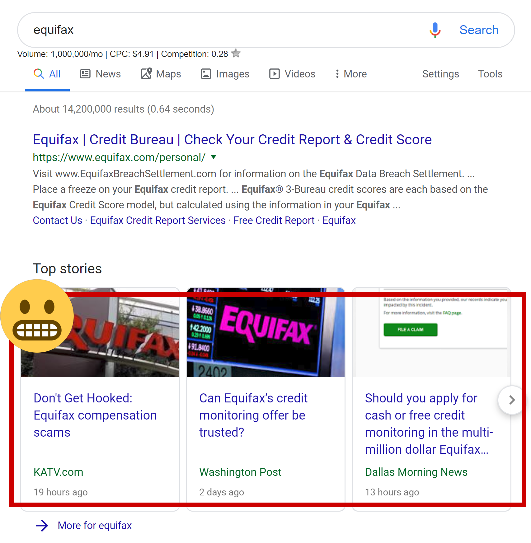 bad SEO reputation management for Equifax