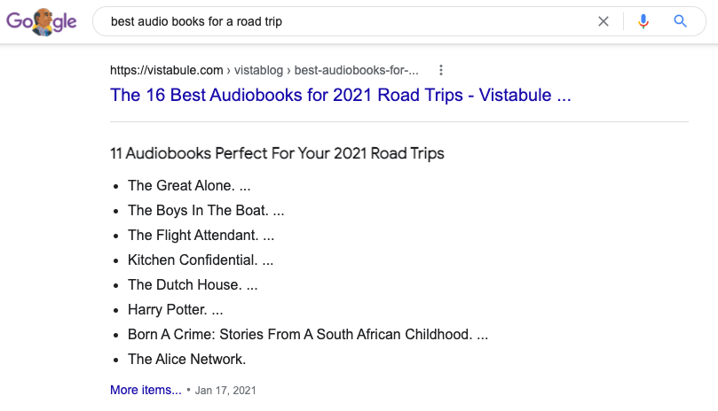 example of a bullet list featured snippet