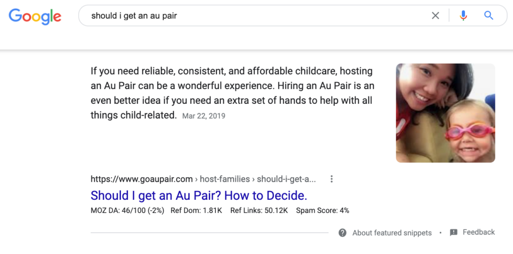 example of a featured snippet with an image