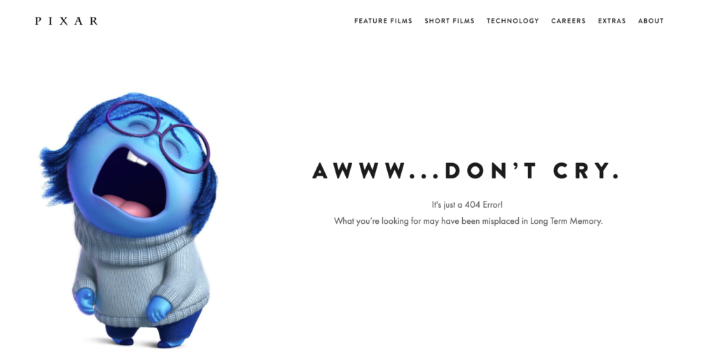 custom 404 error page example for pixar