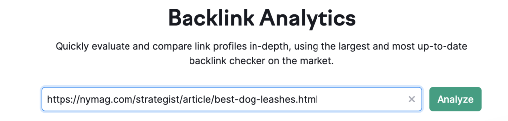 backlink analytics homepage screenshot