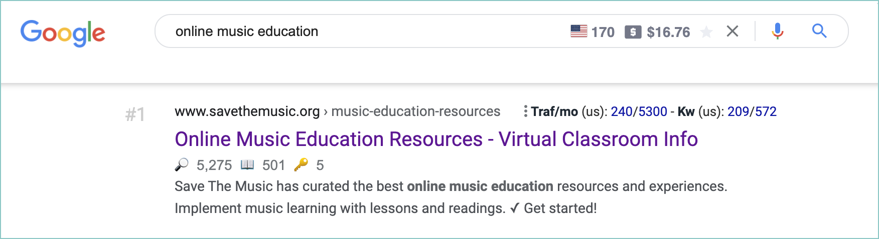 screenshot for online music education search results