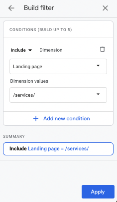 select landing page filter
