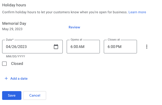 updating holiday hours in google business