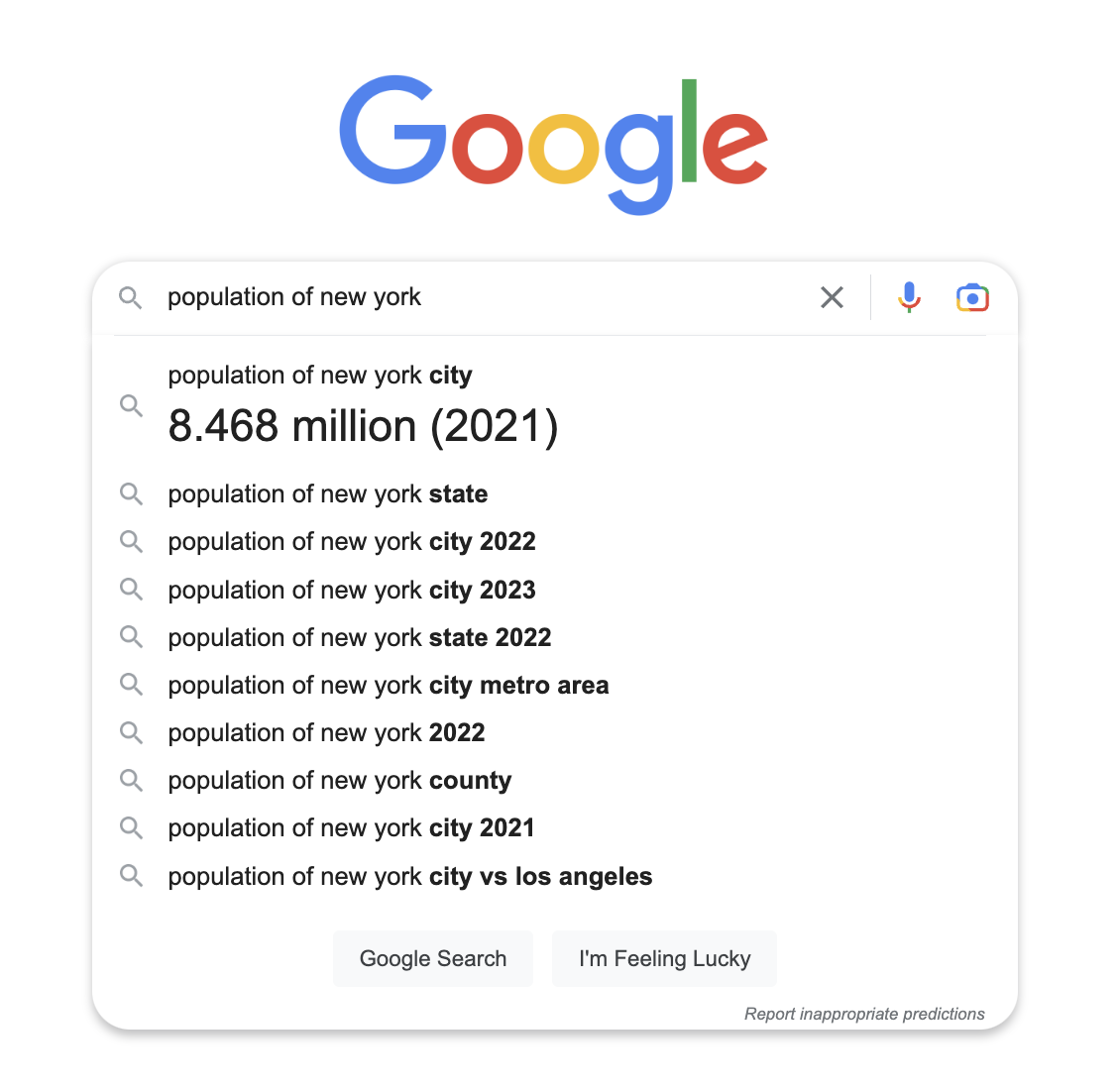 Google Search population example