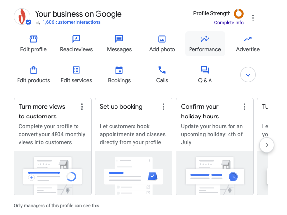 google business profile dashboard to access performance