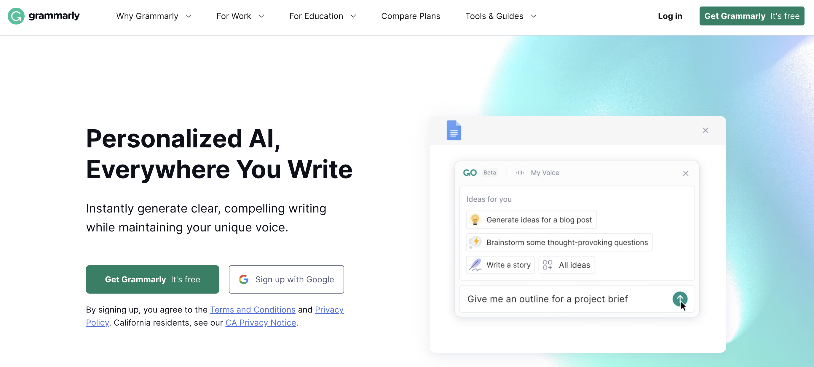 screenshot of Grammarly, SEO content tool for editing