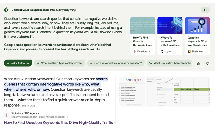 example of Google AI pulling info from a featured snippet in search results