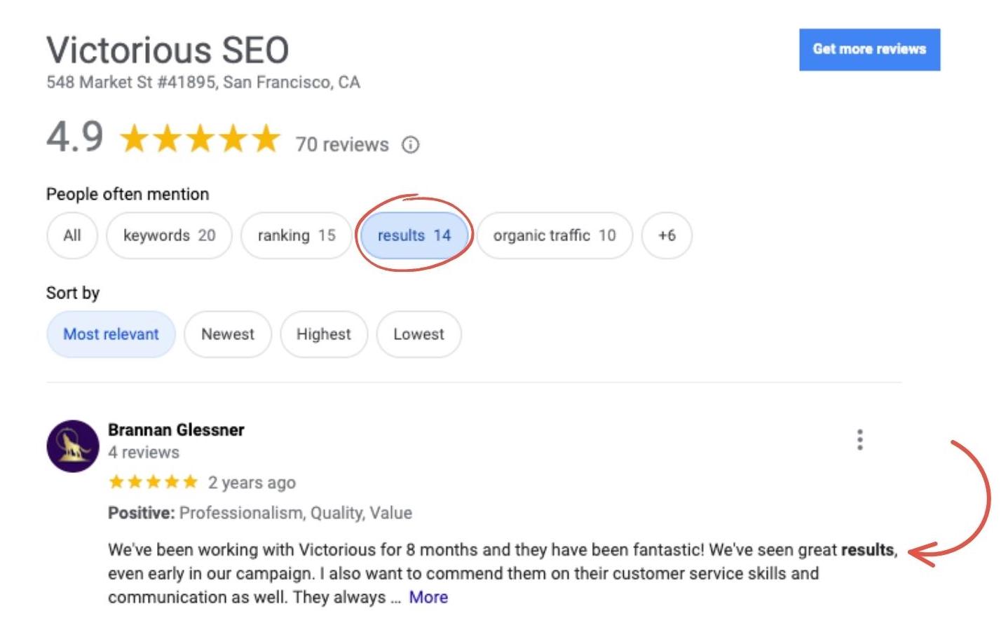 keywords highlighted for google reviews seo
