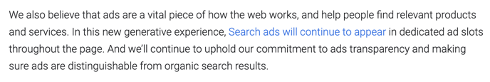 quote from google about search ads appearing in SGE