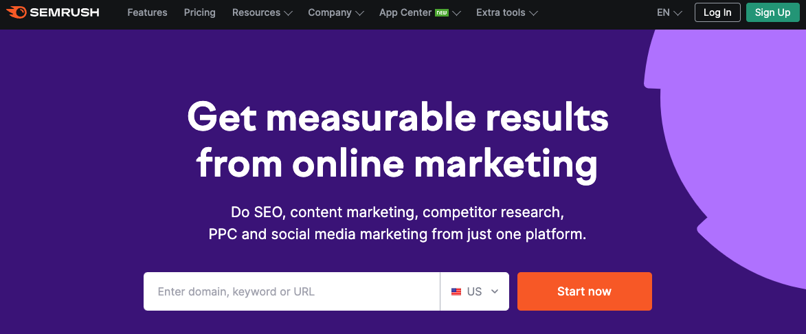 An image of the Semrush signup page, a local SEO tool